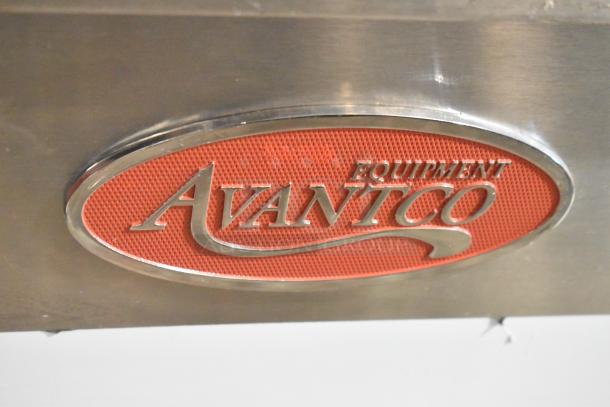 Avantco Equipment logo on stainless steel surface, model 177EF40C. Commercial 40 lb. electric fryer, new with scratches.