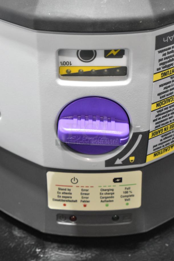 ProTeam 1076420 Backpack Vacuum, scratch and dent condition, detailed controls, purple handle, new status indicators.