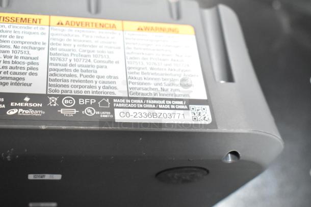 BRAND NEW ProTeam 1076420 Backpack Vacuum Cleaner. Label indicates "Made in China" with model info and safety warnings.