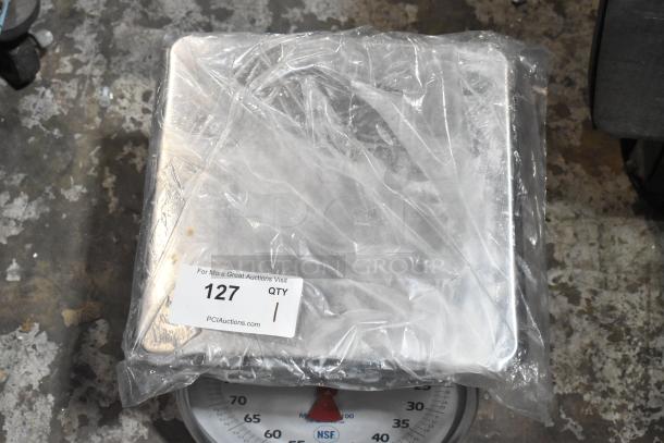 Brand new Edlund HD-100 heavy-duty 100 lb. receiving scale, 12" x 12" platform, in original packaging, labeled "127 QTY."