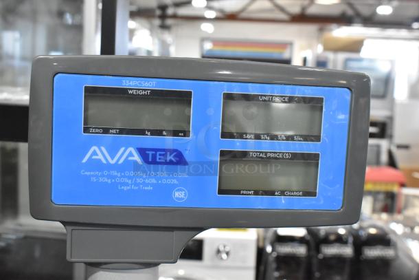 BRAND NEW AvaTek 334PCS60T 60 lb. digital price computing scale with tower; scratch and dent condition; legal for trade.
