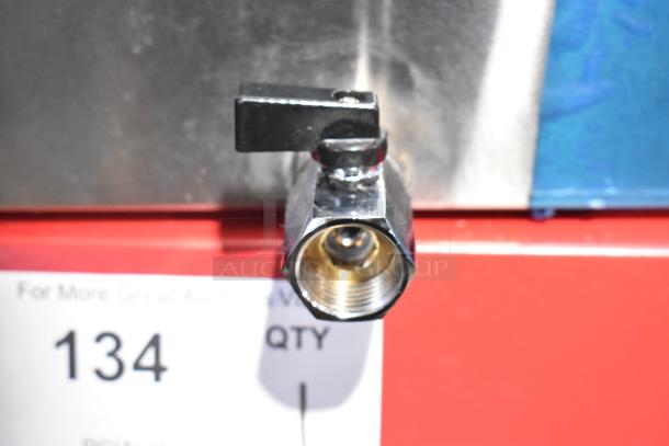 Close-up of the faucet on a brand new Avantco 177BMFW3 bain marie. Scratch and dent condition.