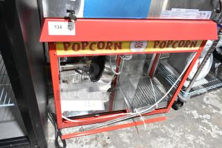 Carnival King 382PMW17R Popcorn Machine, brand new with damaged back glass panel, 120V, 1 phase, includes warming merchandiser.