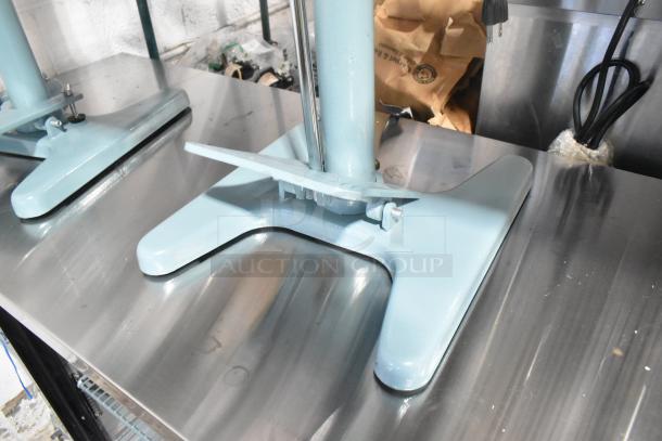 Brand new 2025 Galaxy PFS-350 metal foot-operated impulse bag sealer with timer, 110 volts, showing minor scratches.