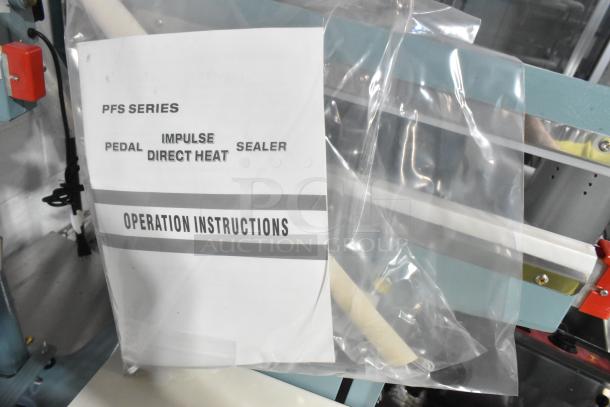 Brand new 2025 Galaxy PFS-350 metal foot-operated impulse bag sealer with timer. Includes operation instructions.