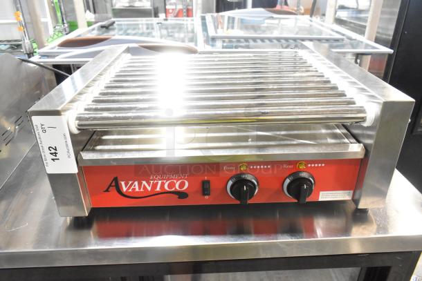 Brand new 2023 Avantco 177RG1830 stainless steel hot dog roller grill with 11 rollers, 120 volts, 1 phase, scratch and dent.