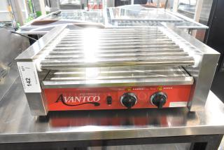 Brand new 2023 Avantco 177RG1830 stainless steel hot dog roller grill with 11 rollers, 120 volts, 1 phase, scratch and dent.