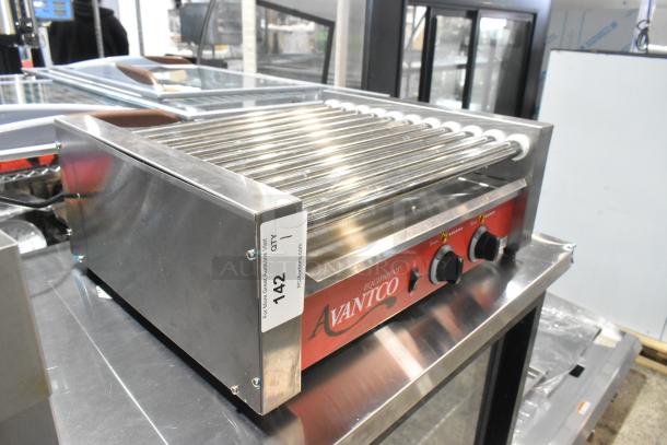 Brand new Avantco 177RG1830 hot dog roller grill with 11 rollers, stainless steel, 120 volts, 1 phase. Scratch and dent.