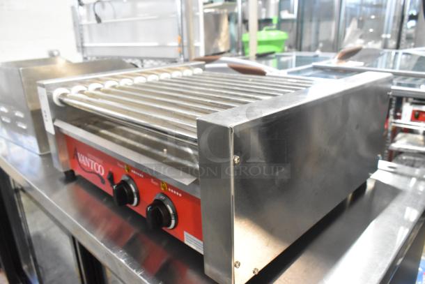 Brand new Avantco 177RG1830 stainless steel hot dog roller grill with 11 rollers, 120V, 1 Phase. Scratch and dent condition.