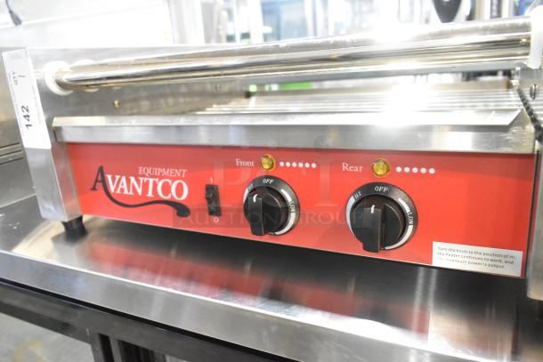 Brand new 2023 Avantco 177RG1830 stainless steel hot dog roller grill with 11 rollers, dual controls, 120V.