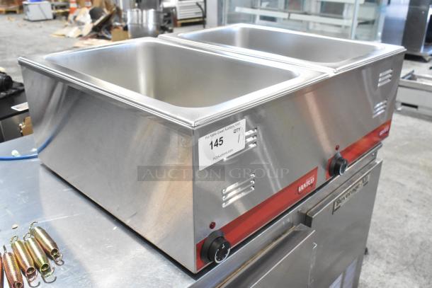 BRAND NEW Avantco 177FW200D dual well electric food warmer, 12"x20", stainless steel, thermostatic controls, 120V.