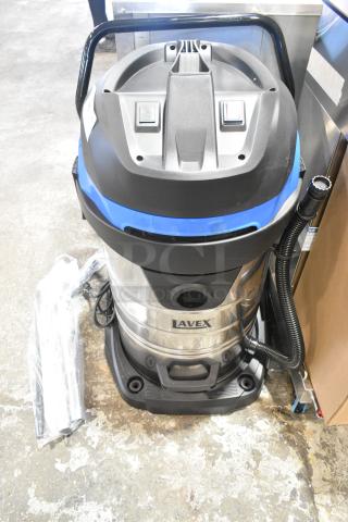 BRAND NEW 2024 Lavex 944BJ14121G 21-gallon stainless steel commercial wet/dry vacuum, includes toolkit, 120 volts, 1 phase.