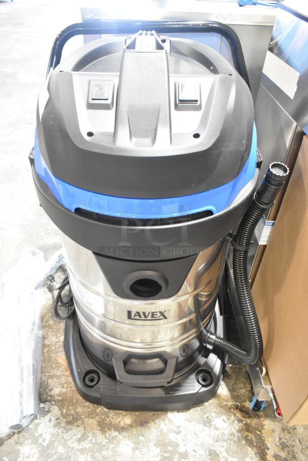 Brand new Lavex 944BJ14121G 21-gallon stainless steel wet/dry vacuum, 120V 1-phase, with toolkit, scratch and dent condition.