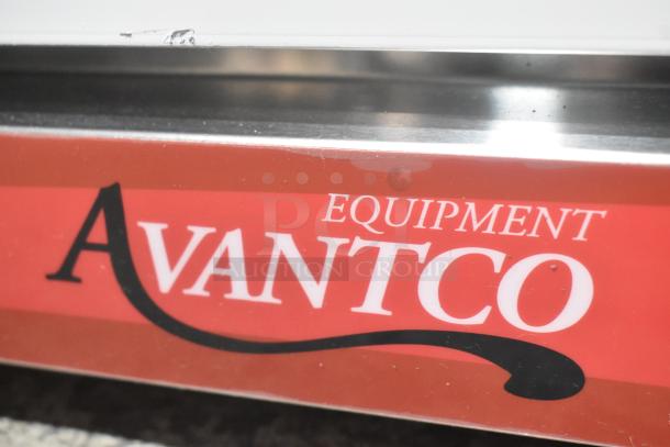 Avantco 177CO16 stainless steel half-size countertop convection oven with branding visible on red and white panel. Scratch noted.