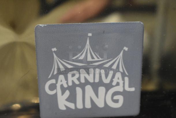 Carnival King logo tag on the stainless steel refrigerated beverage dispenser, model 382RBD3G4, 115 volts, 1 phase.