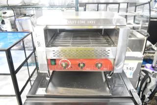 Avantco 184T3600D stainless steel conveyor toaster, brand new, 14.5" wide, 3" opening, 1200 slices/hour, 240V, 1 phase.