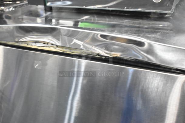 Brand new Avantco stainless steel 3-door back bar cooler, 115V, dented top edge, commercial use, scratch and dent condition.