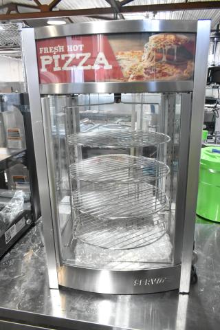 Brand new ServIt 423PDW12D2 pizza warmer; stainless steel, 4-shelf rotating rack, 12", self-service; 120V, 1-phase.