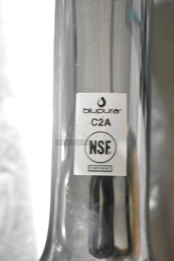 Blupure C2A Beer Tower, 2 taps, stainless steel, brand new with minor scratches, NSF certified label visible.