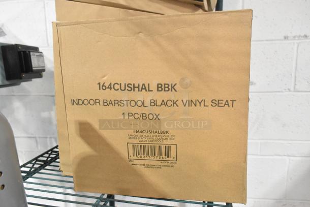 15 new Lancaster Table & Seating 164CUSHALBBK black vinyl barstool cushions in boxes, scratch and dent condition.