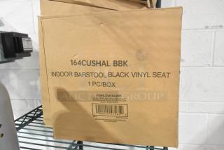 15 new Lancaster Table & Seating 164CUSHALBBK black vinyl barstool cushions in boxes, scratch and dent condition.