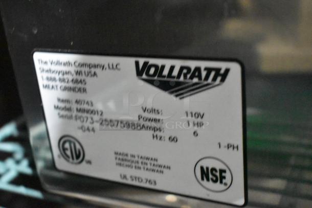 BRAND NEW SCRATCH AND DENT Vollrath MIN0012 40743 #12 Meat Grinder. 110V, 1 Phase, 1 HP. Made in Taiwan. NSF certified.