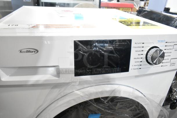 KoolMore FLC-3CWH 2.7 cu. ft. white washer-dryer combo, brand new with minor scratches. 120 volts, digital control panel.
