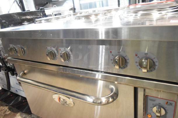 Brand new Cooking Performance Group CPG 351ER36SD stainless steel 6-burner electric range with standard oven. Scratch and dent.