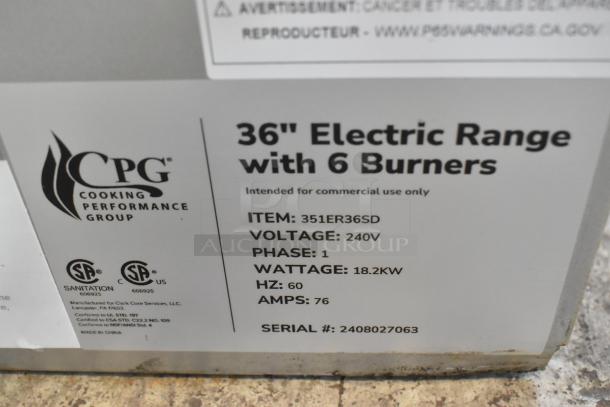BRAND NEW 2024 CPG 351ER36SD Stainless Steel 6-Burner Electric Range, standard oven, 240V, 1 Phase, serial #2408027063.