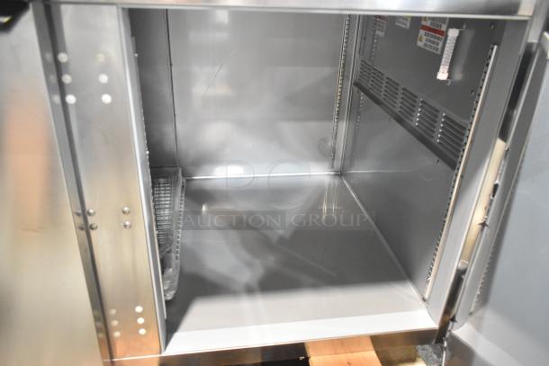 BRAND NEW Beverage Air WTF67AHC 2-door stainless steel work top freezer, 115V, 1 Phase, minor scratches visible.