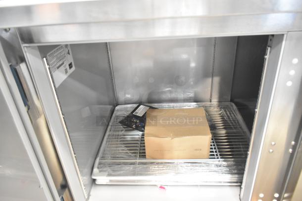 Brand new Beverage Air WTF67AHC commercial 2-door work top freezer, stainless steel, 115V, 1 phase, with packaging inside.