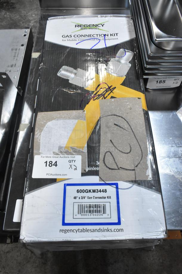 Regency 600GKM3448 48" gas connector kit box with labels, includes 2 elbows, full port valve, restraining device, quick disconnect.