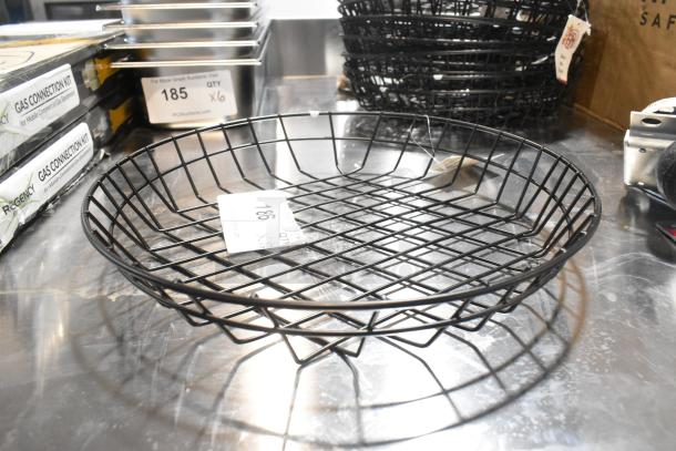 12 new scratch and dent American Metalcraft WIB120 black round wire baskets, 12" x 2", with price tag visible.