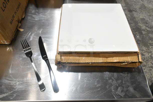 6 brand new Amefa Austin Black heavy weight table knife and fork sets, 18/0 stainless steel, with minor box damage.