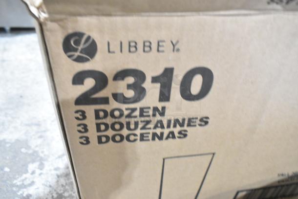 Libbey 2310 Lexington 10.5 oz. highball glass box. Marked "3 dozen" in English, French, and Spanish.