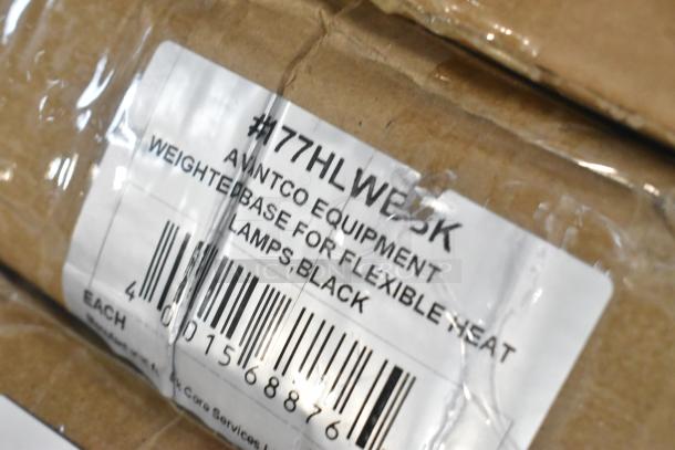 Weighted base label for Avantco equipment, model #177HLWBBK, for flexible heat lamps, black.