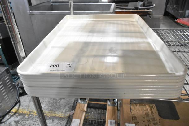 9 brand new BM407BUNIVFULL white poly pans, stack of 9, with visible auction label "200 QTY x9 PCIAuctions.com".