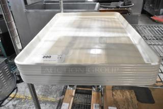 9 brand new BM407BUNIVFULL white poly pans, stack of 9, with visible auction label "200 QTY x9 PCIAuctions.com".