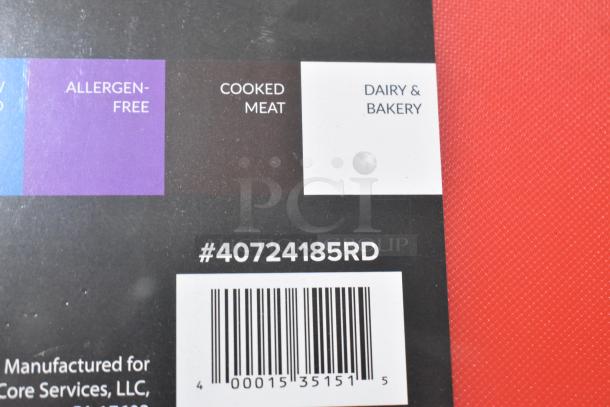 2 scratch and dent Choice cutting boards, models 40724185RD and 40724185GN, allergen-free marking visible.