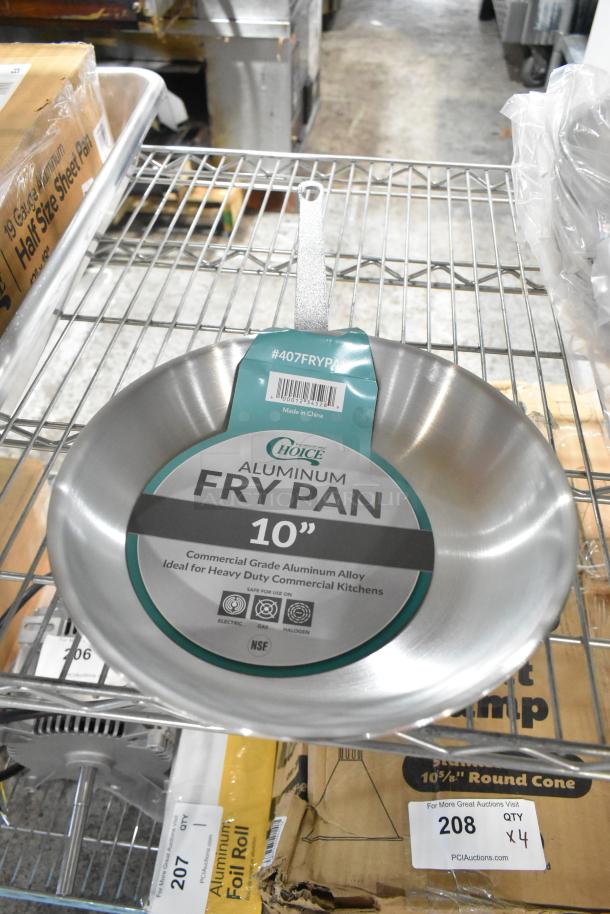 Brand new Choice 10" aluminum fry pan, model 407FRYPAN. Commercial grade, NSF certified, ideal for heavy-duty use.