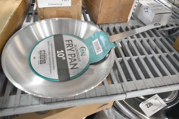 Choice 10" Aluminum Fry Pan, scratch and dent, commercial grade, new condition, with handle tag and labels visible.
