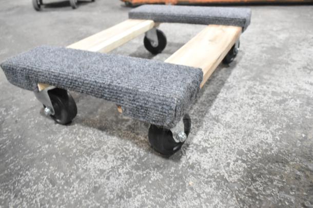 BRAND NEW Lavex 257WD1812 wood dolly, 18"x12", 800 lb. capacity, carpeted deck, 3" wheels, minor scratches.