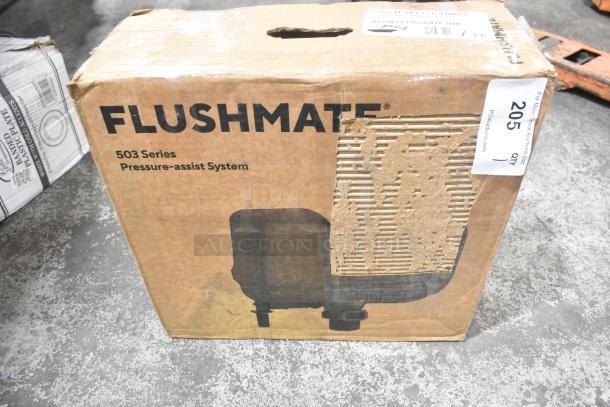 BRAND NEW SCRATCH AND DENT Flushmate M-101526-F3BK 503 Series box, includes 1.6 GPF replacement system, handle kit, and wrench.
