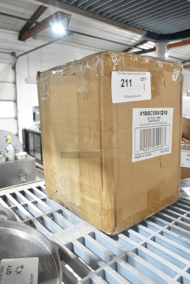 Brand new VacPak-It 186CVB41218 vacuum packaging bags, 12" x 18", 4 mil thickness, 500 per case. Box shows minor scratches and dents.
