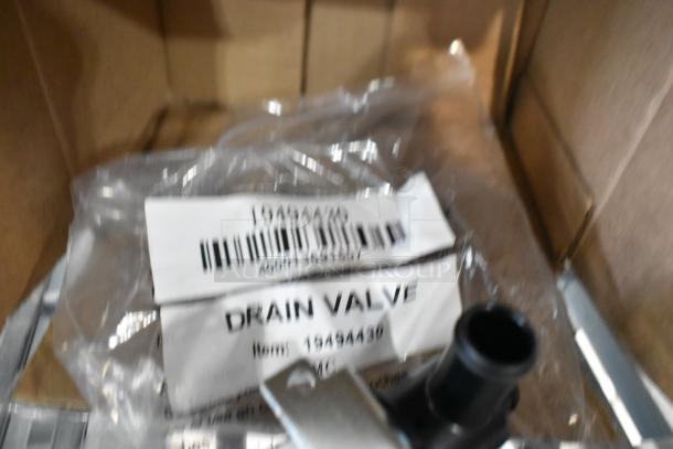 4 scratch-and-dent items: Hobart temp control kit, MainStreet thermostat knob, Avantco drain valve, Robertshaw gas valve.