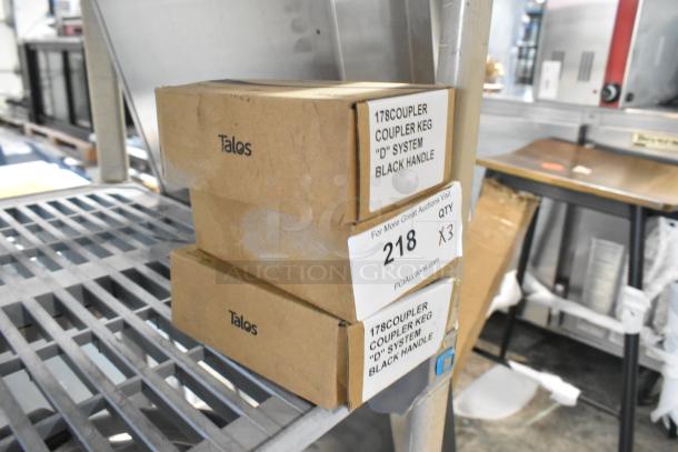 Three scratch and dent Avantco 178COUPLER "D" System Beer Keg Couplers in boxes. New condition, black handle. Quantity: 3.