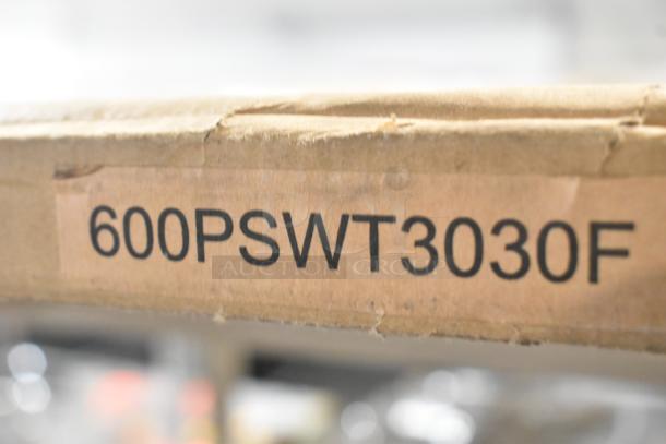 Brand new Regency 600PSWT3030F 30" x 30" poly table top box with model marking visible. Scratch and dent condition.