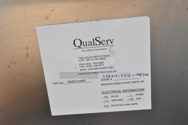 QualServ WMSC24MS stainless steel portable sink, single bay, on commercial casters. Serial #233219-2312-096560.