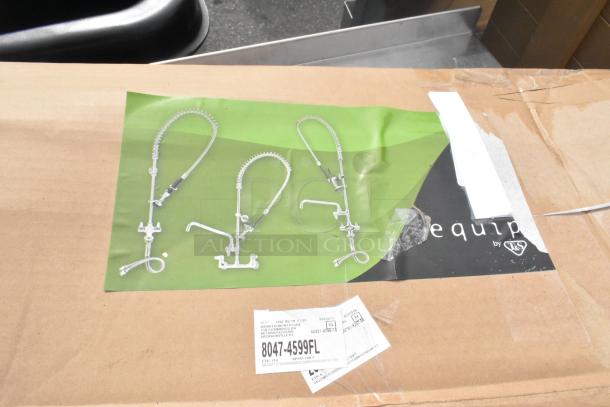 BRAND NEW Equip 5PR-8W12-C pre rinse set, minor scratches. Includes components and labels visible on packaging.