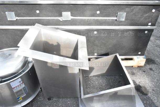 Brand new scratch and dent Clark vent pieces, set of two, stainless steel, includes visible label markings, auction item.